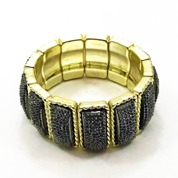 Gold and Silver Acrylic Chunky Stretch Bracelet Texture Shiny Links - Picture 2 of 3